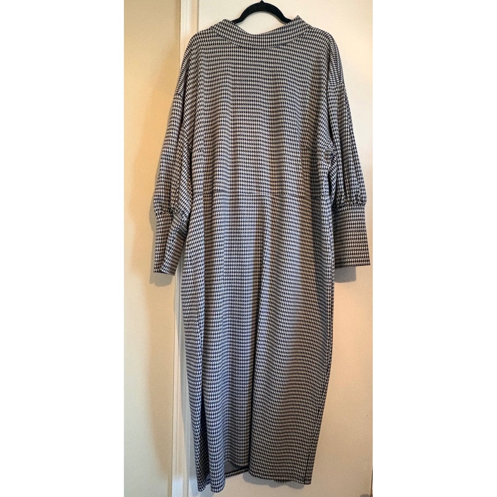ELOQUII Houndstooth Mock Neck Midi Dress Black White Balloon Puff‎ Sleeve 28 NWT